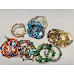 Lot 33 Childs Kids Childrens Bracelet Beaded‎ Stretch Fixed Bangles Stack